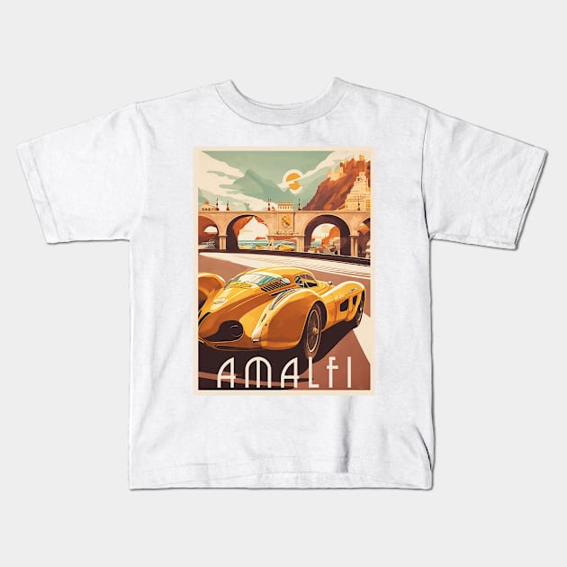 Amalfi Italy Supercar Vintage Travel Art Poster Kids T-Shirt by OldTravelArt